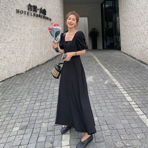 Hepburn style French dress women's summer  new style waist closing shows thin temperament, careful machine backless black long skirt