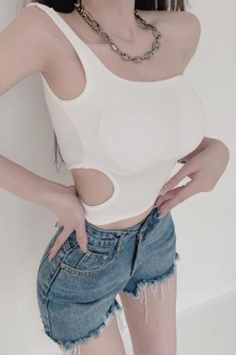 Real price summer one shoulder three-dimensional integrated bra waist hollowed out careful machine sweet cool ins vest