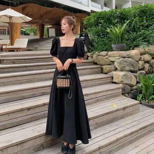 Hepburn style French dress women's summer  new style waist closing shows thin temperament, careful machine backless black long skirt