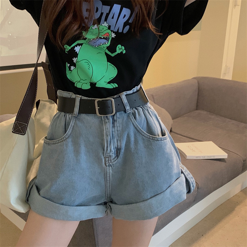 Real shooting and real price ~ with belt elastic crimping A-shaped high waist Cowboy SHORTS and hot girls' hot pants