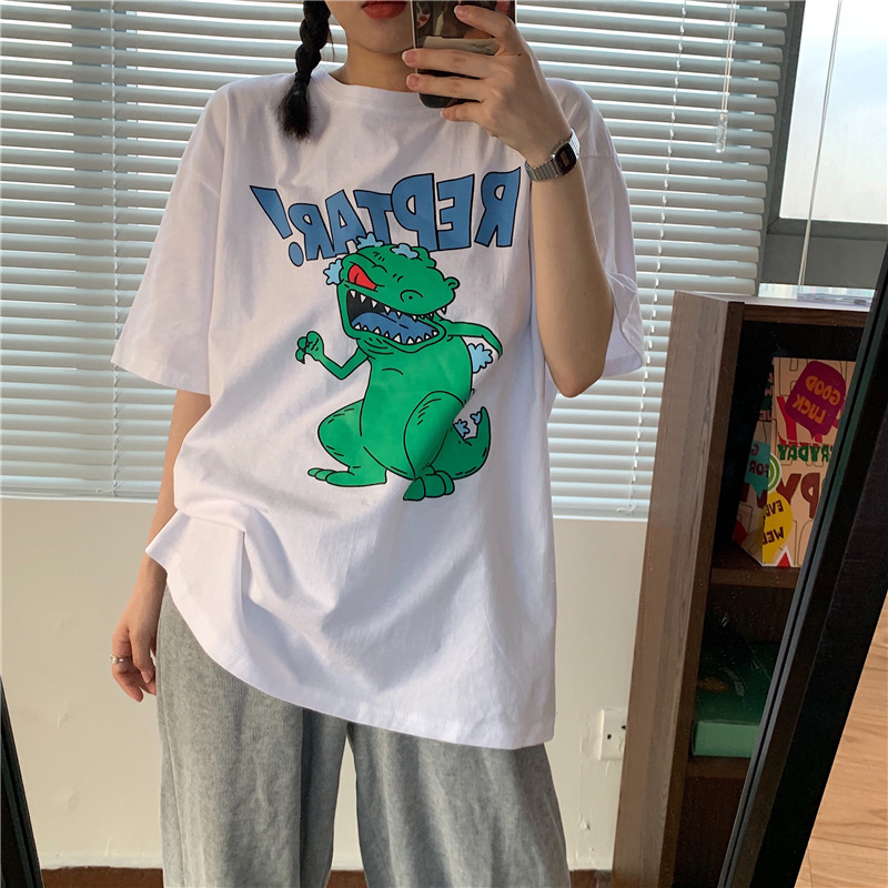 Summer Korean 2022 new loose print age reduction medium and long net red super fire short sleeve T-shirt for women