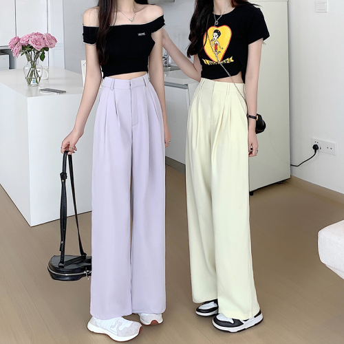 Real price real shot 2022 summer new loose and thin vertical feeling straight tube suit pants floor mop pants thin western style pants women