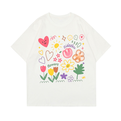 Official figure cotton summer clothes new Korean version Korean chic flower short sleeve T-shirt women's top