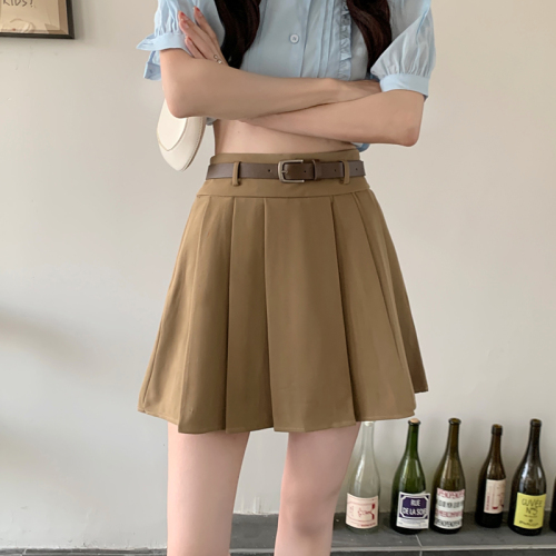 Real price pleated skirt women's A-line skirt 2022 new Korean high waist slim skirt with belt