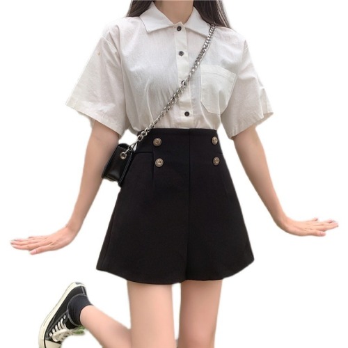 Korean casual suit shorts women's thin  spring and summer new high waist slim and versatile A-shaped wide leg pants