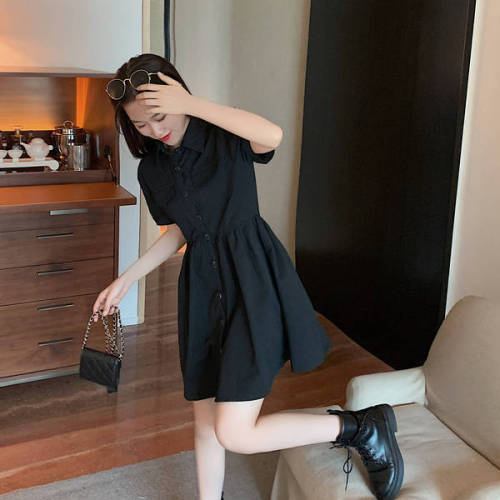  new summer Korean polo collar skirt with thin waist, short sleeve sweet work dress, women's fashion