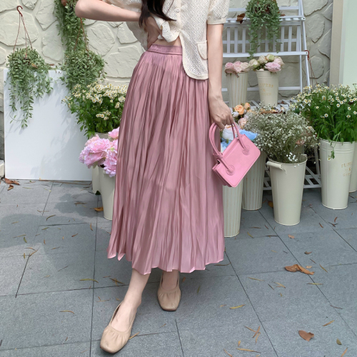 Real shooting and real price new summer versatile foreign style elastic waist wrinkled high waist skirt