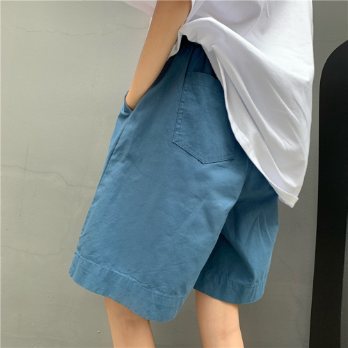 Pure cotton official pure cotton pants with belt women's summer casual Korean five point wide leg pants