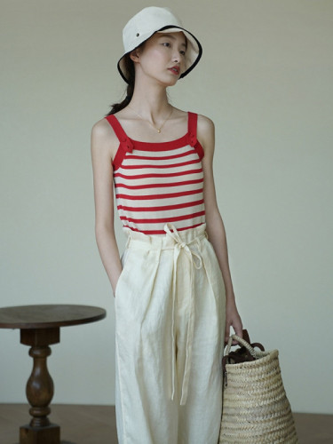 Nicoleople adjustable strap French suspender top women's summer wear knitted sleeveless striped vest thin women