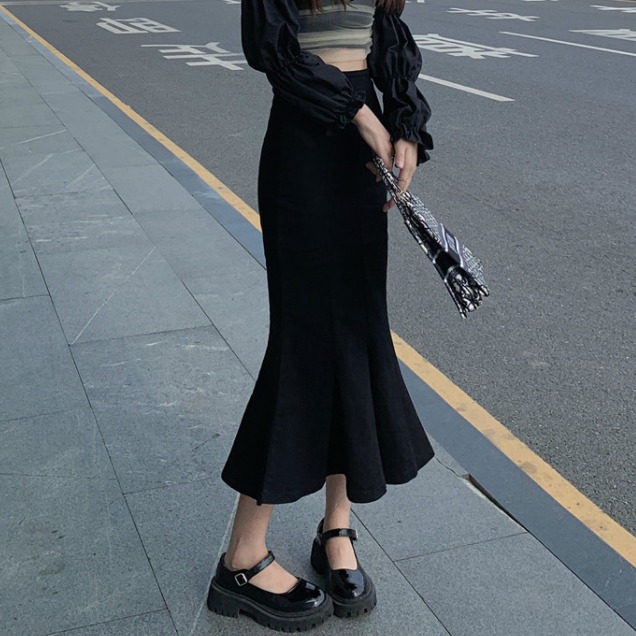 Non real shooting spring and summer Korean fishtail skirt female high waist thin ruffled denim skirt skirt skirt skirt