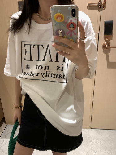Real shooting in summer pure desire style letter printing loose and versatile Short Sleeve T-Shirt Top trendy girl