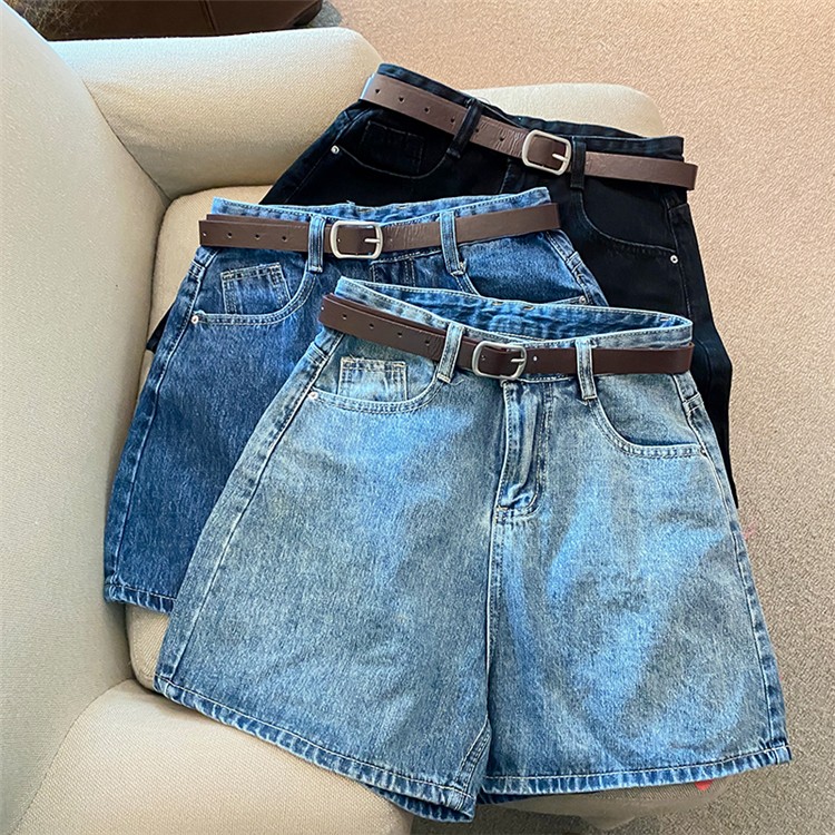 Real shooting high waist thin denim shorts women's A-line versatile loose wide leg hot pants women 2022 summer