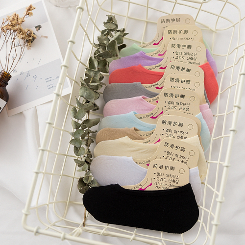 Candy color spring and summer sole socks women's Velvet invisible ship socks shallow mouth low top women's socks non slip silicone sole thin style