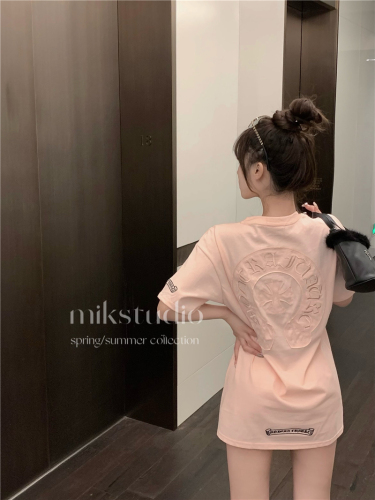 Real price spring and summer round neck self-made letter embroidered short sleeve loose casual T-shirt
