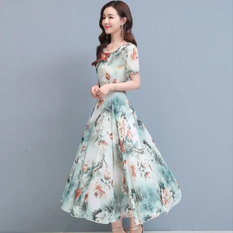 High grade elegant floral fashion dress women's summer 2022 new fashion belly covering thin big skirt beach skirt