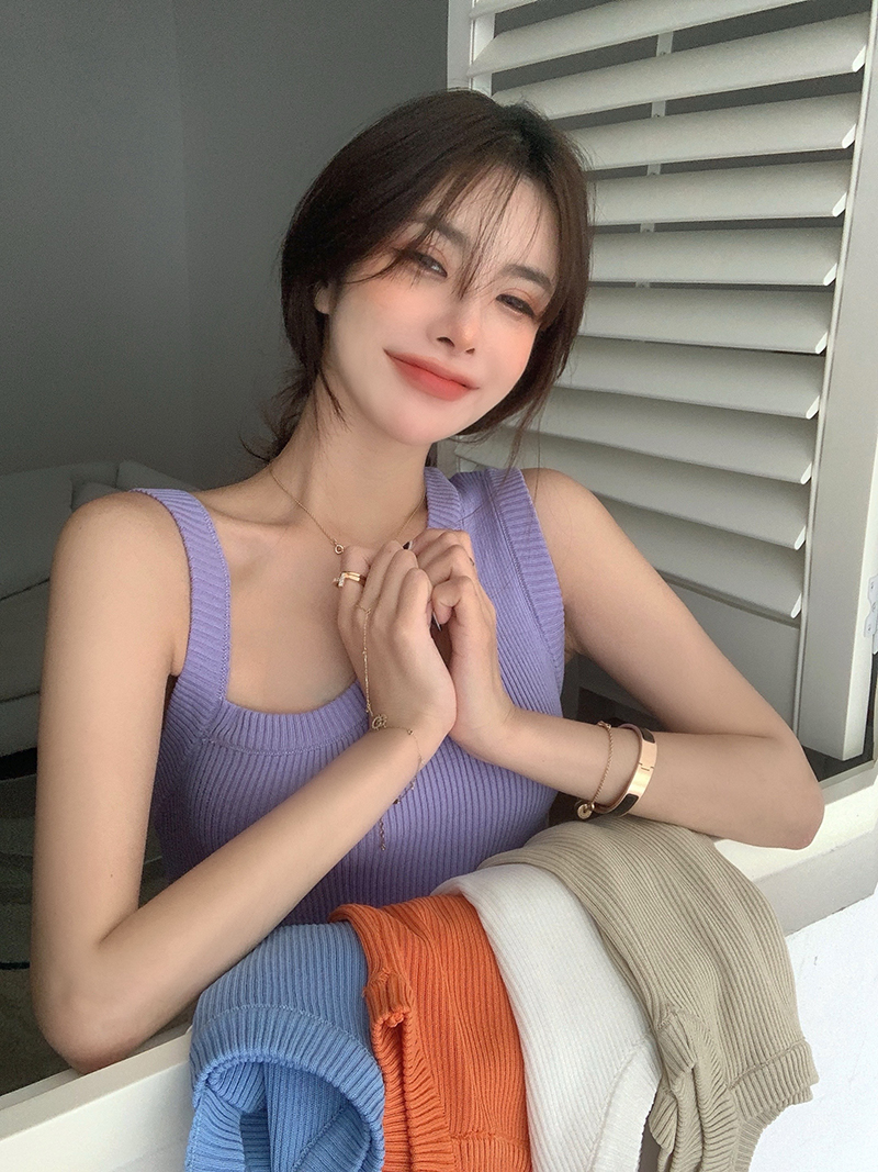Real price Korean version 2022 summer new irregular suspender top slim knitting machine vest