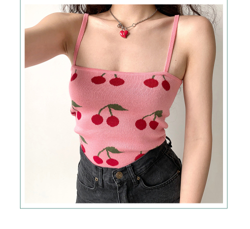 American Vintage Cherry flat knit suspender vest women's slim high waist blouse