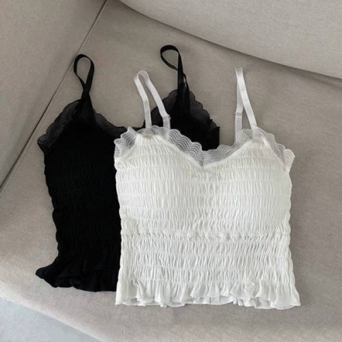 Design sense of niche French lace underwear women's small chest thin suspender vest top wear versatile pleated bra