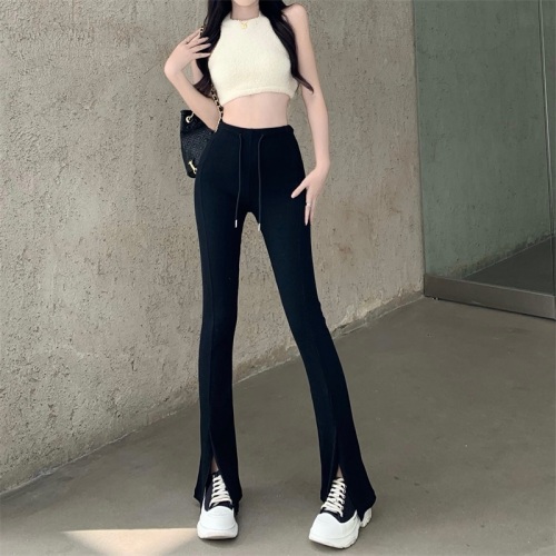 Real shooting, real price, loose feet, forked high waist horn, wide leg pants, slim casual pants