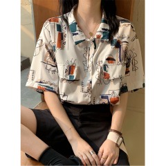 Recommended short sleeved shirt women's summer retro print minority salt loose thin chic Shirt Top