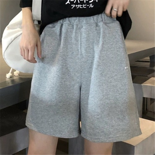 Official figure Capri Pants women's loose wide leg leisure sports elastic waist embroidered hot pants shorts women's fashionable pants