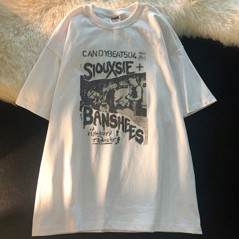 Vintage casual fashion brand ins Summer Short Sleeve T-Shirt women's loose and versatile Harajuku half sleeve top couple's wear