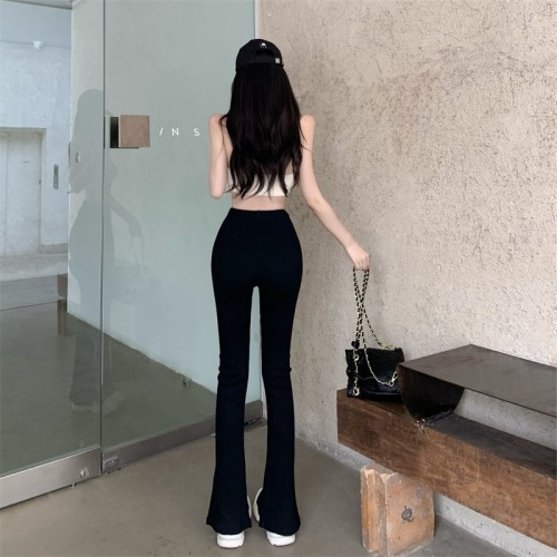 Real shooting, real price, loose feet, forked high waist horn, wide leg pants, slim casual pants