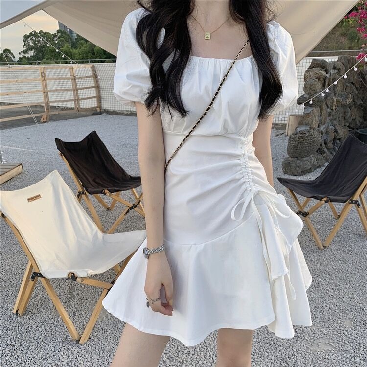 Sweet Spice Girl Bubble Sleeve white dress women's summer 2022 new French first love small temperament short skirt