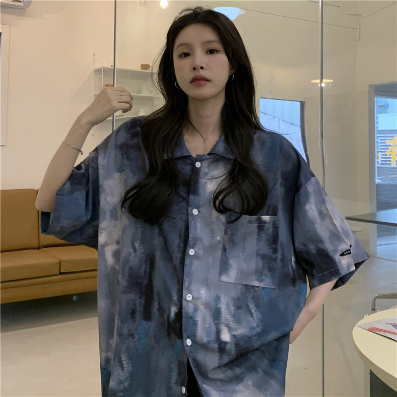 Real shot 2022 new tie dyed retro American fashion short sleeve coat shirt men's and women's summer 100% polyester