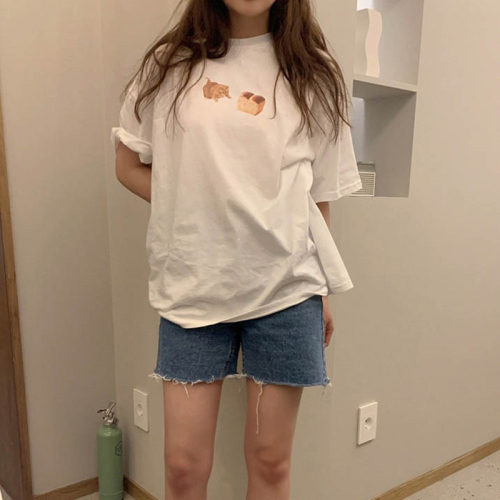 Cotton cat star cartoon printed short sleeved T-shirt women's new summer Korean loose and versatile top