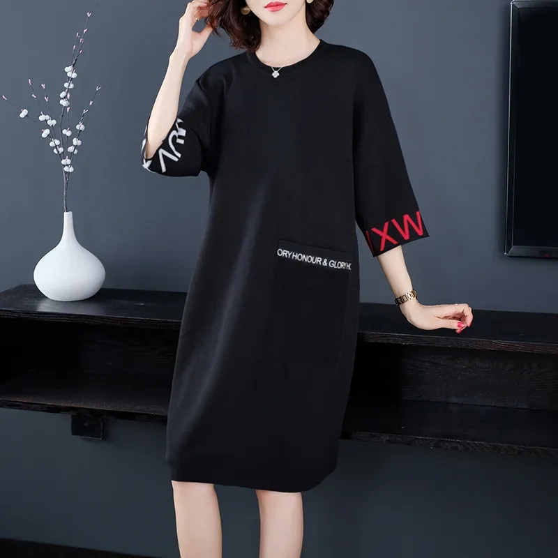 2022 new Korean women's dress fat mm fattening summer skirt 5-sleeve versatile loose thin bottomed dress