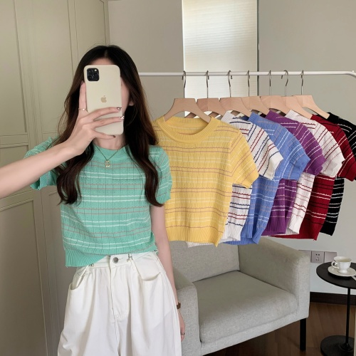 Real price ~ thin stripe thin sweater short sleeve t-shirt female student isn bottomed shirt 8 colors