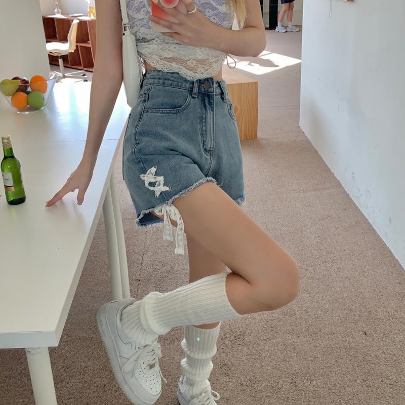 Non real shooting spring and summer denim shorts women's hot girl style small man High Waist Wide Leg Pants hot pants