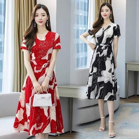 Ice silk dress children's summer dress 2022 new V-neck high-end Korean version slim and long broken flower skirt
