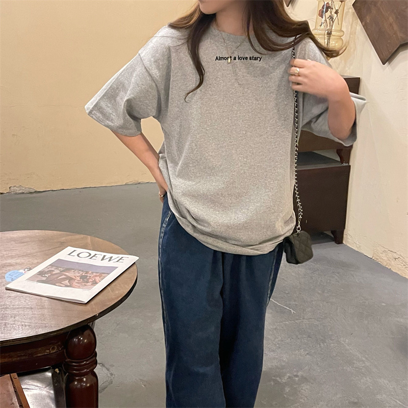 Cotton T-shirt letter print lazy style loose short sleeve T-shirt women's summer versatile Hong Kong Style half sleeve top fashion
