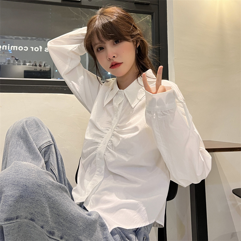 Real shooting French style inner shirt female spring style design sense of minority long sleeve shirt chic top