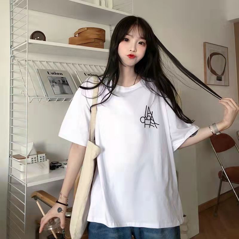 Pure cotton super fire short sleeved T-shirt women's summer net red harbor style Korean trendy student loose and versatile half sleeved top