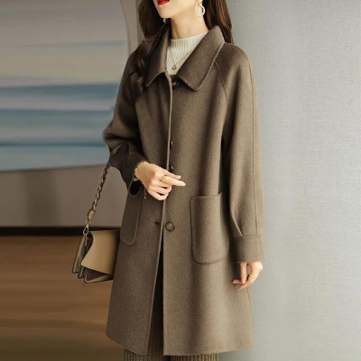 Woolen coat women's 2021 autumn and winter new small thickened Korean slim medium long woolen coat