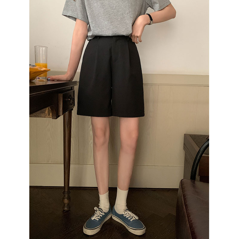 Real shooting casual pants, suit shorts, wearing 2022 summer high waist, wide legs, slim trousers, casual pants