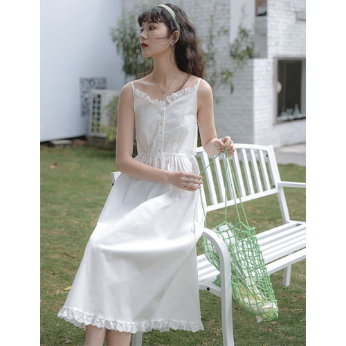 Real shot  lace suspender dress female Xia Chaoxian gentle wind long college white skirt first love skirt