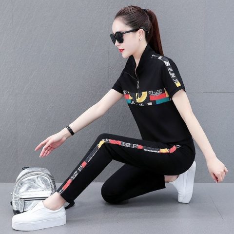 Sportswear women's summer new fashion brand fashion age reduction loose foreign style short sleeved trousers leisure large two-piece set