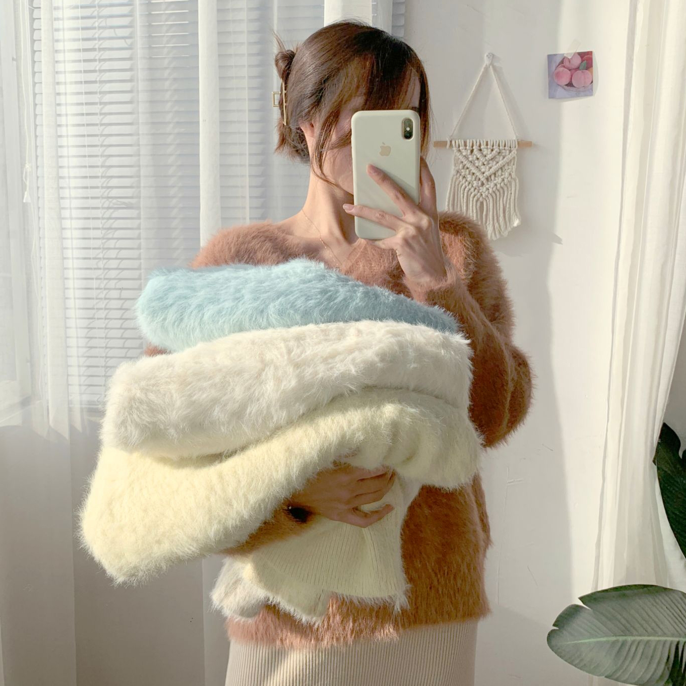Mink wool imitation mink sweater female autumn winter thickened Pullover winter loose lazy wind Mohair V-neck coat