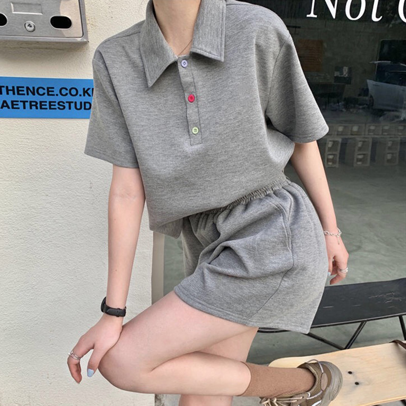 2022 Vintage Western style net red suit Polo Shirt Short Sleeve T-Shirt loose wide leg short skirt two piece set 65 cotton