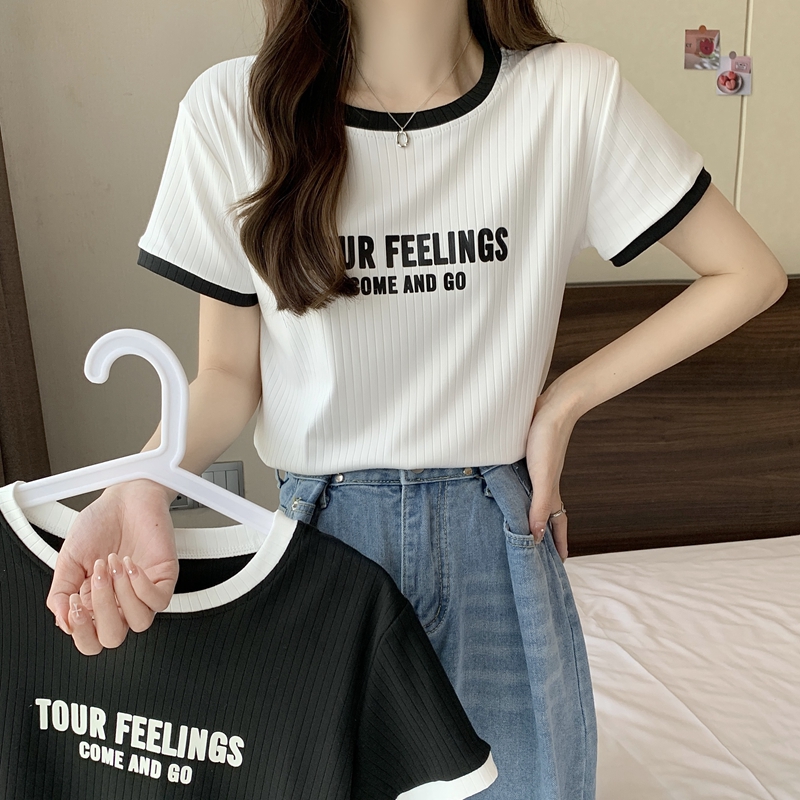 Real shooting and real price 2022 summer new Hong Kong Style Short Sleeve T-Shirt women's Korean version versatile top women's fashion