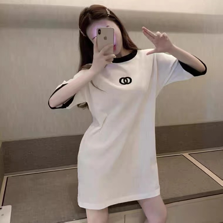 2022 summer new light mature style foreign style embroidery knitted dress fashion slim T-shirt skirt feminine