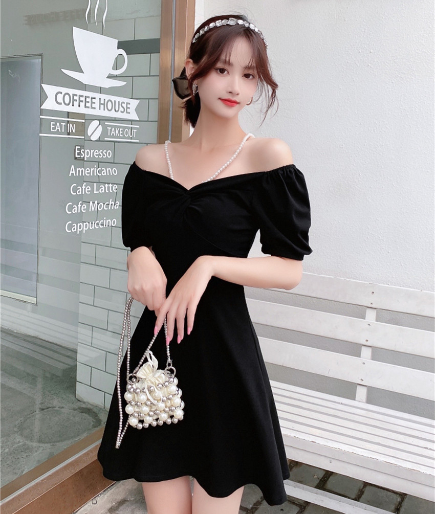 Real shooting pure cotton bubble sleeves new summer waist closing slim fairy women's skirt design sense of niche dress