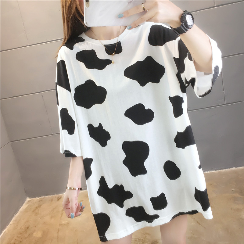 Cow Print T-shirt women's net red ins super fire short sleeve Korean fashion summer clothes new loose top fashion