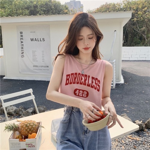 American sports vest T-shirt women's spring and summer 2022 new spicy letter printing short style sleeveless top