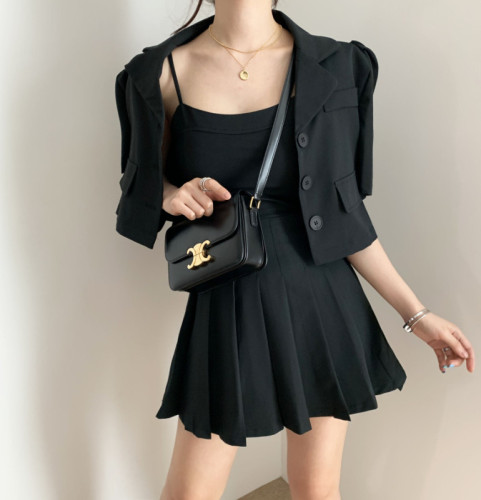 Ins summer style suspender skirt + short and thin small suit coat for women