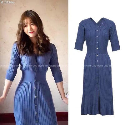 Tiktok, a small blue shirt, a waist Jersey, a half sleeved cardigan dress, a spring show is thin and new.